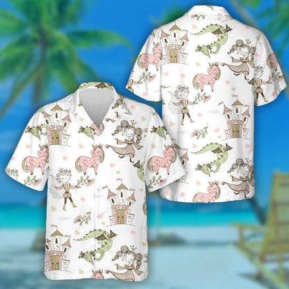 Fairyland Princesses And Princes With Dragons Hawaiian Shirt,Hawaiian Shirt Gift, Christmas Gift