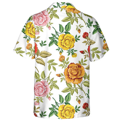 Patrún Ealaíne Brainse Roses Colorful Ar Chúlra Bán Léine Haváís, Bronntanas Léine Haváís, Bronntanas Nollag