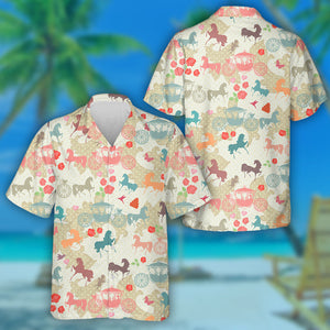 Horses With Carriage And Rose Flower Hawaiian Shirt, Hawaiian For Gift