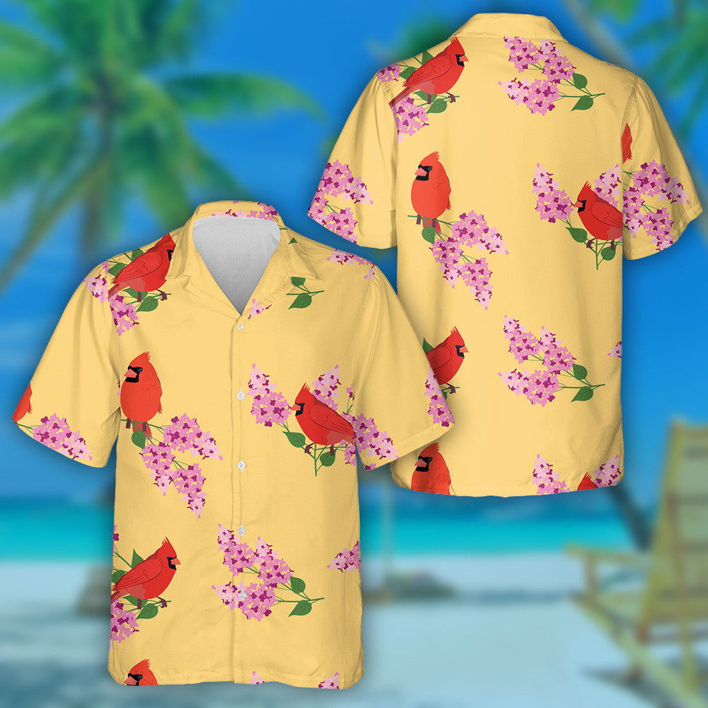 Funny Red Cardinal Bird With Lilac Hawaiian Shirt,Hawaiian Shirt Gift, Christmas Gift