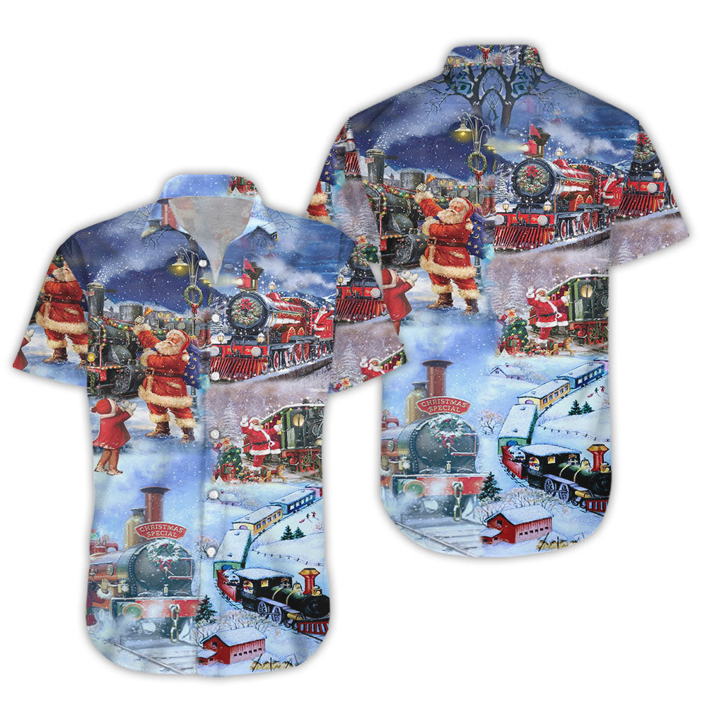 Buy Train To Christmas Hawaiian Shirt- Hawaiian Shirts -Hawaiian Shirt Gift, Christmas Gift