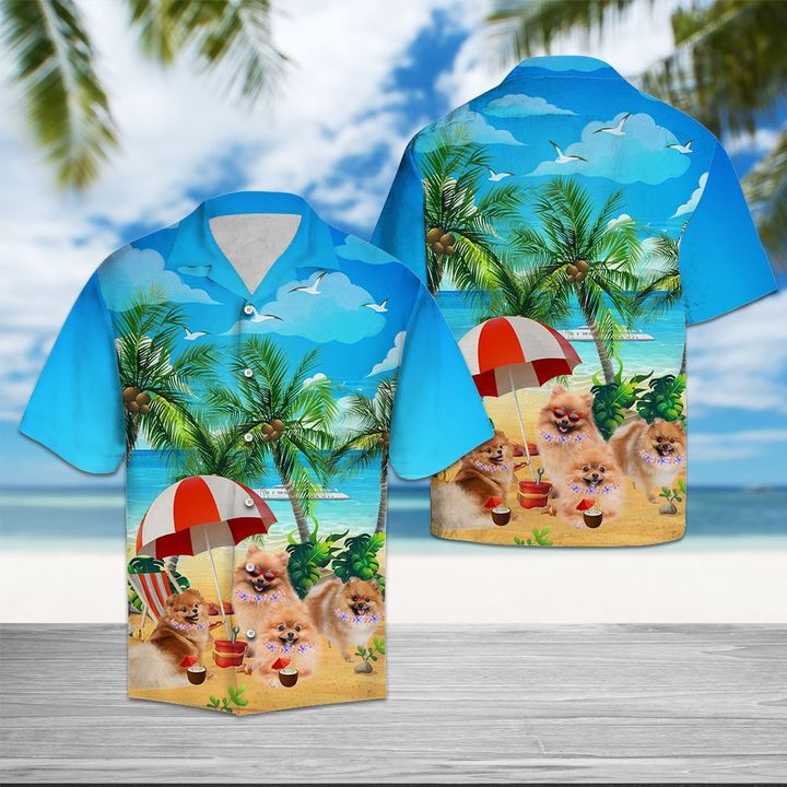 Beach Hawaii Pomeranian Hawaiian Shirt,Hawaiian Shirt Gift, Christmas Gift