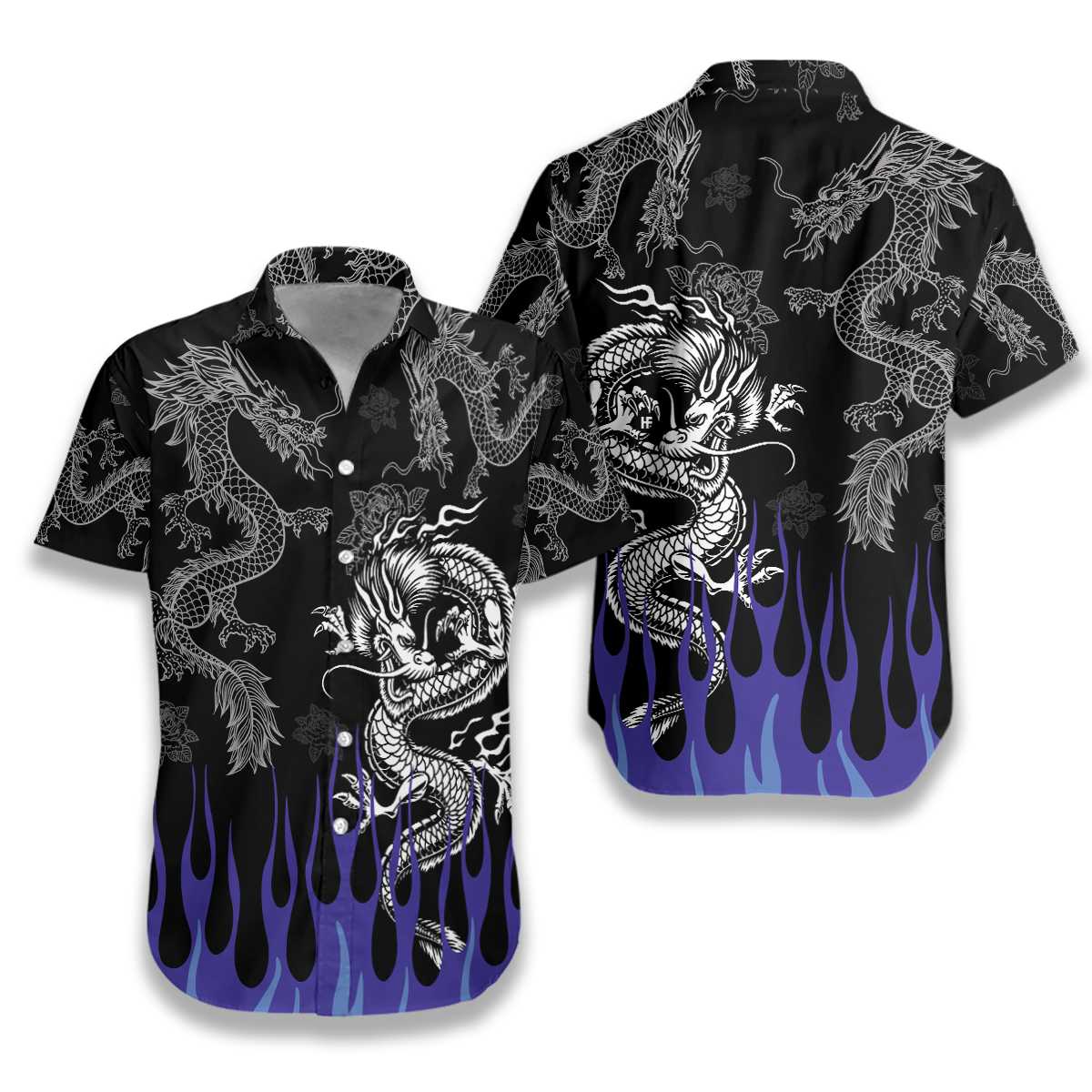 Dragon With Blue Flame Hawaiian Shirt_Hawaiian Shirt Gift, Christmas Gift