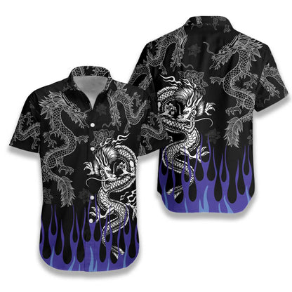 Dragon With Blue Flame Hawaiian Shirt_Hawaiian Shirt Gift, Christmas Gift