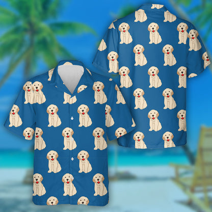 Labrador Golden Retriever Dog Blue Background Hawaiian Shirt, Hawaiian Shirt Gift, Christmas Gift