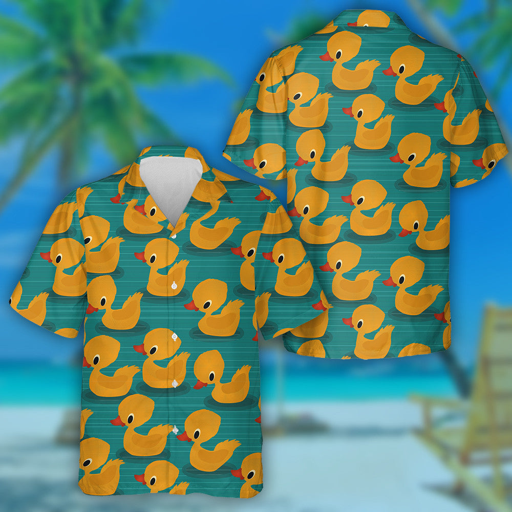 Hand Drawn Cute Baby Ducks On Green Hawaiian Shirt, Hawaiian Shirt Gift, Christmas Gift