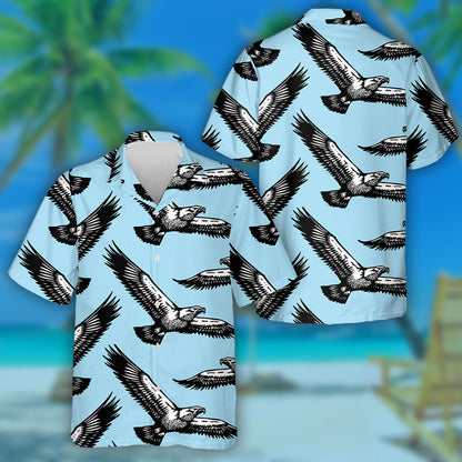 Black And White Eagles Flying In The Sky Hawaiian Shirt, Hawaiian Shirt Gift, Christmas Gift