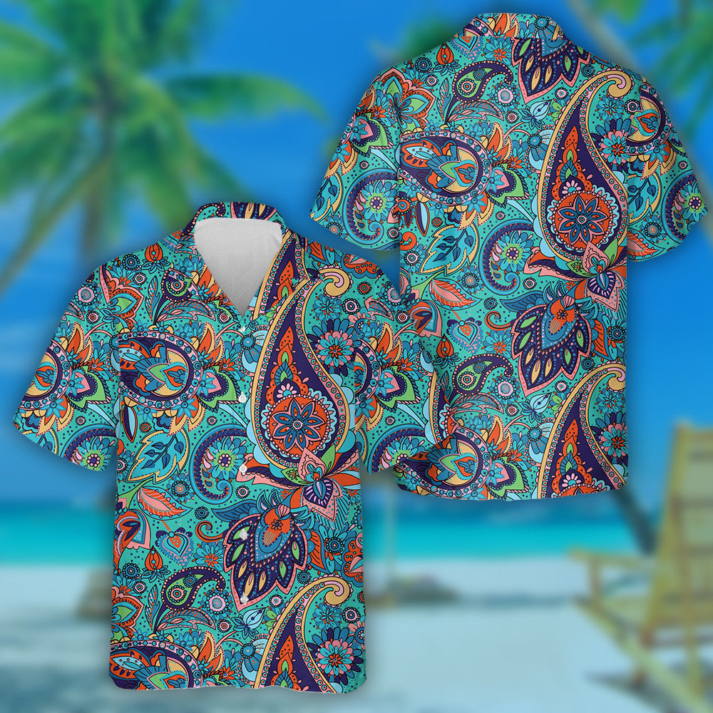 Patrún Paisley Traidisiúnta Ildathanna le Bláthanna Agus Duilleoga Léine Haváís, Bronntanas Léine Haváís, Bronntanas Nollag