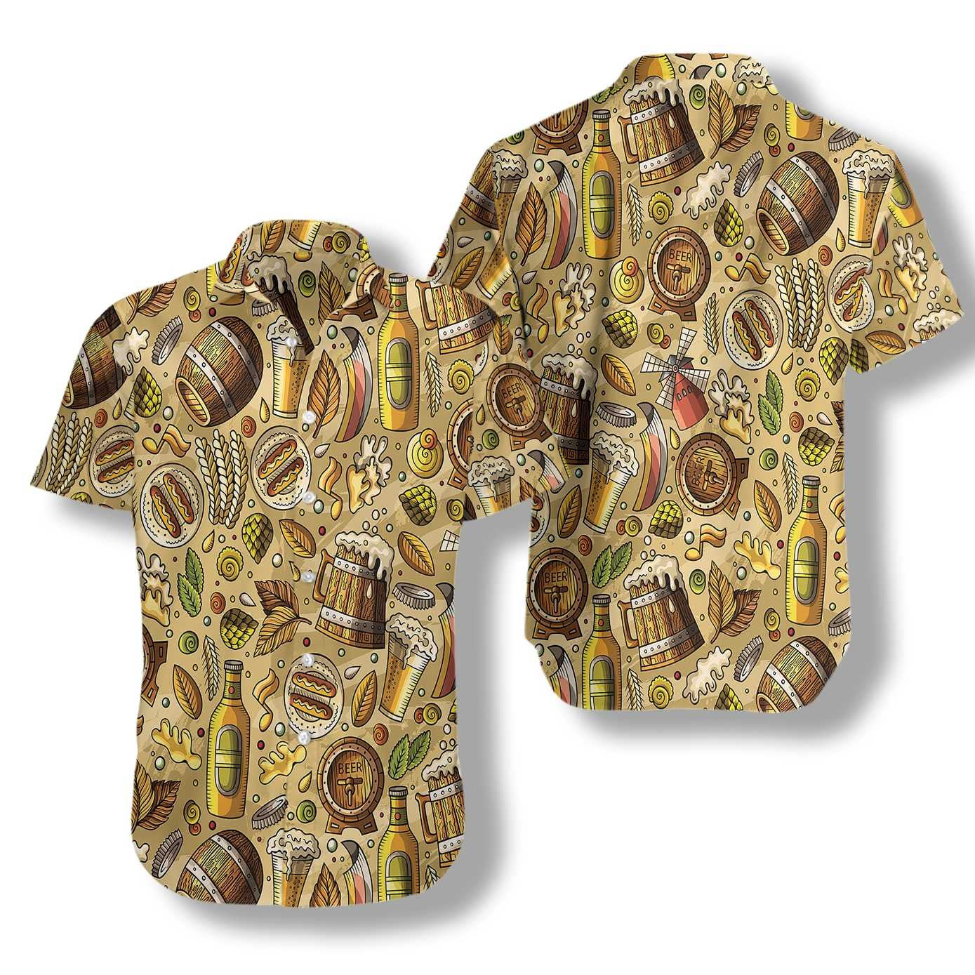 Beer Fest Seamless On Beige Skin Pattern Hawaiian Shirt, Hawaiian Shirt Gift, Christmas Gift