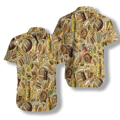Beer Fest Seamless On Beige Skin Pattern Hawaiian Shirt, Hawaiian Shirt Gift, Christmas Gift