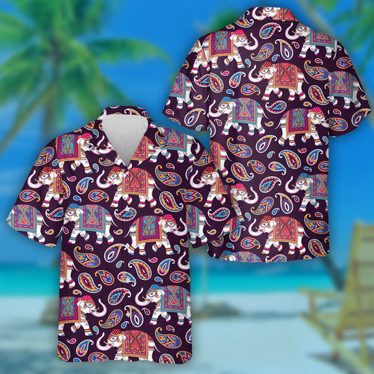 Indian Style Elephant Walking And Paiseley Hawaiian Shirt, Hawaiian For Gift