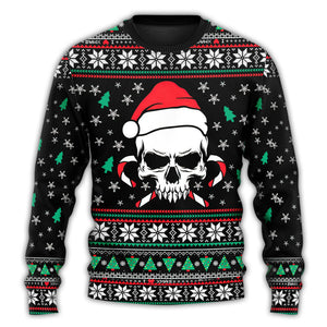 Christmas Skull Wearing Santa Claus Hat And Sweat Candy Ugly Christmas Sweater, Christmas Gift, Gift Christmas 2024