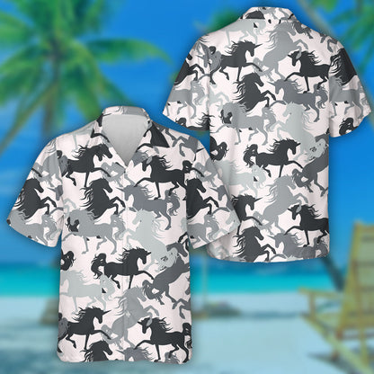 Black And White Girly With Horses Hawaiian Shirt, Hawaiian For Gift