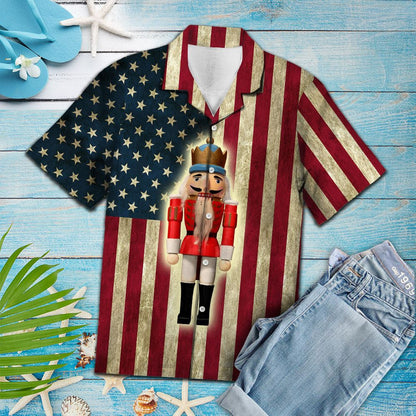 Happy Nutcracker On Grunge American Flag Pattern Hawaiian Shirt, Hawaiian Shirt Gift, Christmas Gift