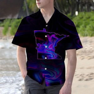 Amazing Minnesota Map Dark Holographic Themed Pattern Hawaiian Shirt, Hawaiian Shirt Gift, Christmas Gift