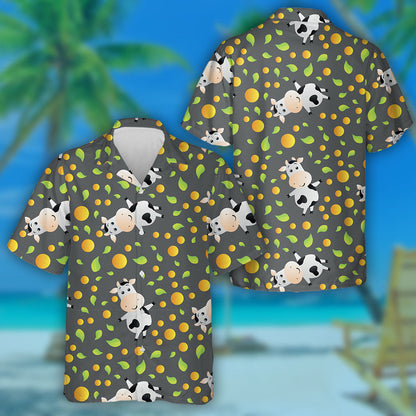 Cartoon Cute Toy Cow And Green Leaves Hawaiian Shirt, Hawaiian Shirt Gift, Christmas Gift