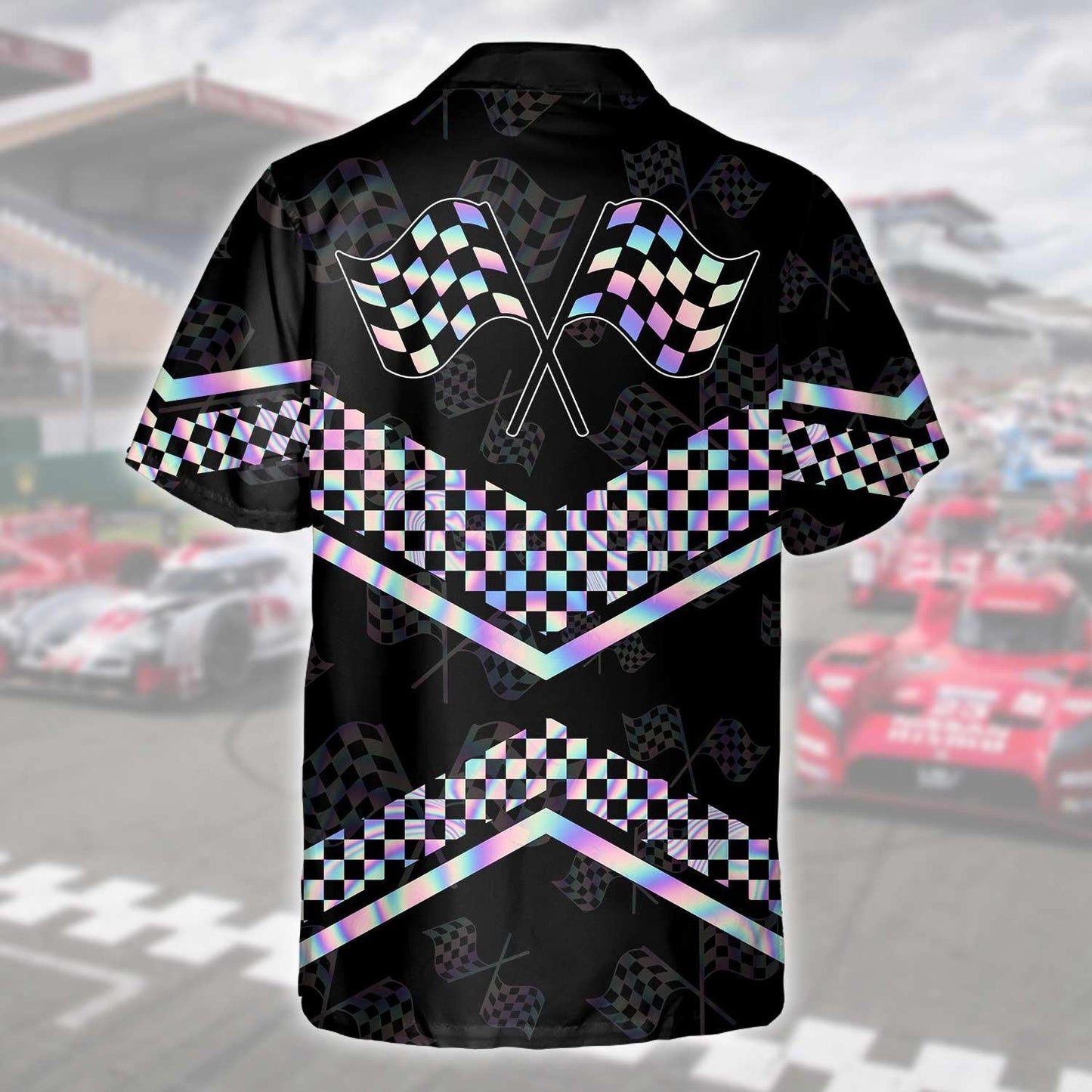 Hologram Checkered Flag Weekends Are For Racing Hawaiian Shirt, Hawaiian Shirt Gift, Christmas Gift