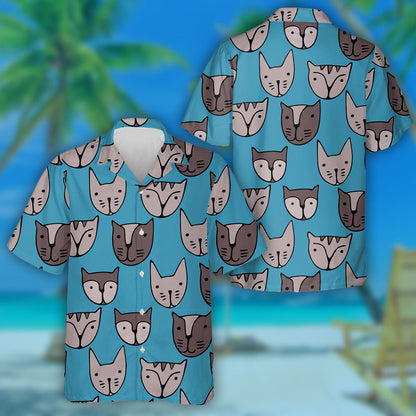 Cartún Aghaidheanna Cat gleoite Ar Léine Gorm Haváí, Bronntanas Léine Haváise, Bronntanas Nollag