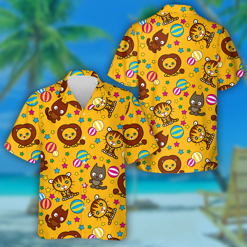 Little Wolf Playing Predator On Yellow Background Hawaiian Shirt, Hawaiian Shirt Gift, Christmas Gift