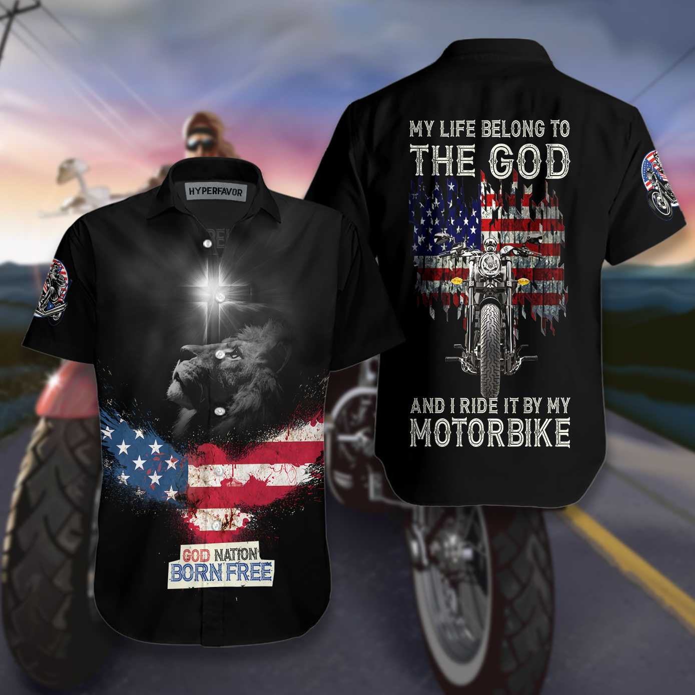 God Nation Born Free Hawaiian Shirt Black Background,Hawaiian Shirt Gift, Christmas Gift