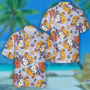 Cat With Friends And White Flower Hawaiian Shirt, Hawaiian For Gift