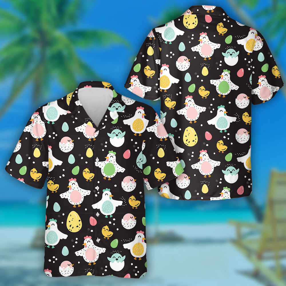 Cearca Greannmhar Uibheacha Agus Sicíní ar Chúlra Dubh Léine Haváís, Bronntanas Léine Haváíais, Bronntanas Nollag