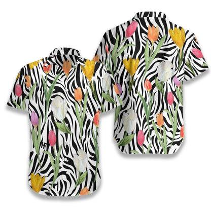 Tulip Zebra Watercolor Painting Art Pattern Hawaiian Shirt,Hawaiian Shirt Gift, Christmas Gift