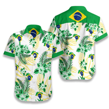 Brazil Proud With White Skin Pattern Hawaiian Shirt, Hawaiian For Gift