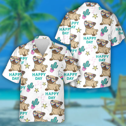 Pug Greannmhar i Gloiní Agus an Inscríbhinn Lá Haváí Shona Léine, Bronntanas Léine Haváíais, Bronntanas Nollag