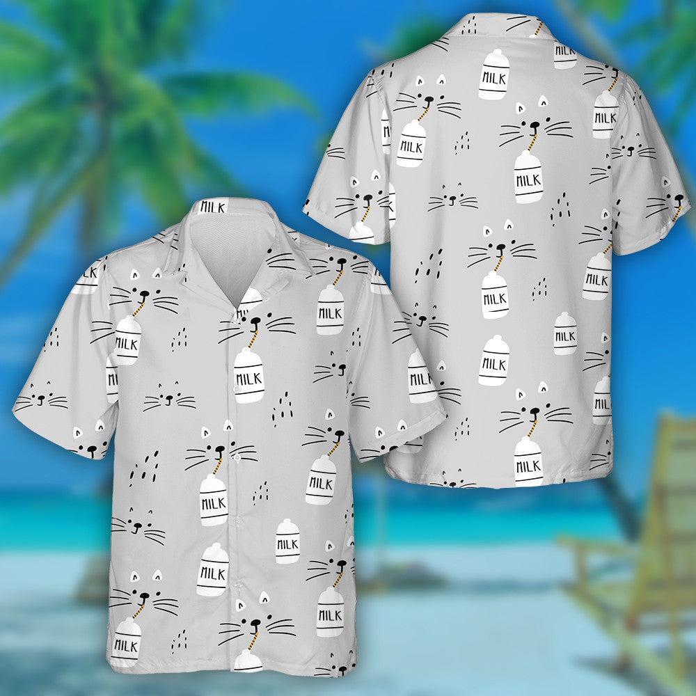 Face Of Cats And Milk On Grey Hawaiian Shirt,Hawaiian Shirt Gift, Christmas Gift