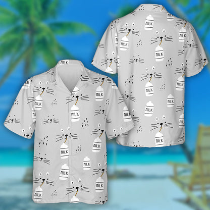 Face Of Cats And Milk On Grey Hawaiian Shirt,Hawaiian Shirt Gift, Christmas Gift