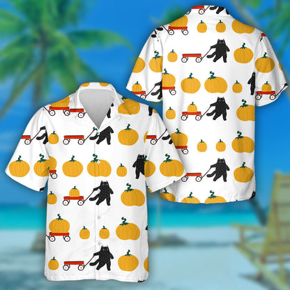 Féile Harvest an Fhómhair Léine Haváise Pumpkin agus Cat Oíche Shamhna, Bronntanas Léine Haváís, Bronntanas Nollag