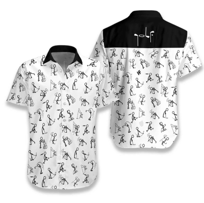 Black Stickfigures Playing Golf Background Hawaiian Shirt, Hawaiian For Gift