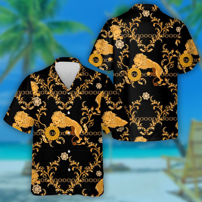 Lions And Chains On Baroque Black Background Hawaiian Shirt, Hawaiian Shirt Gift, Christmas Gift