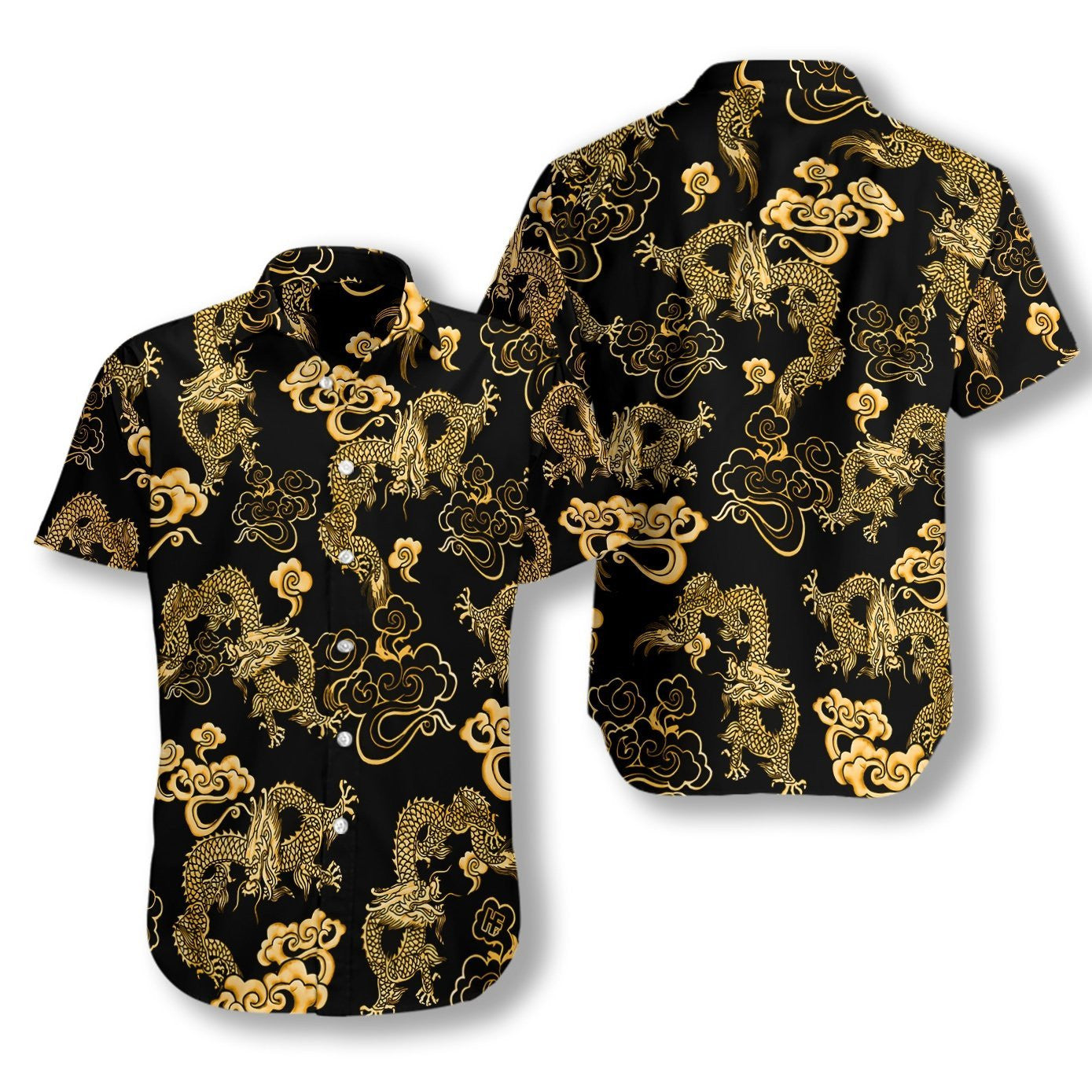 Luxurious Black Gold Oriental Dragon Design Hawaiian Shirt,Hawaiian Shirt Gift, Christmas Gift