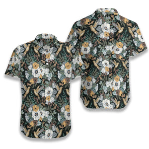 Hummingbird Tropical And White Floral Pattern Hawaiian Shirt, Hawaiian For Gift