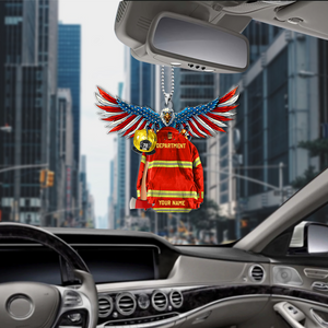 Personalized Eagle Thin Red Line Flag Armor Firefighter Shaped Flat Acrylic Car Hanging Ornament, Christmas Decoration