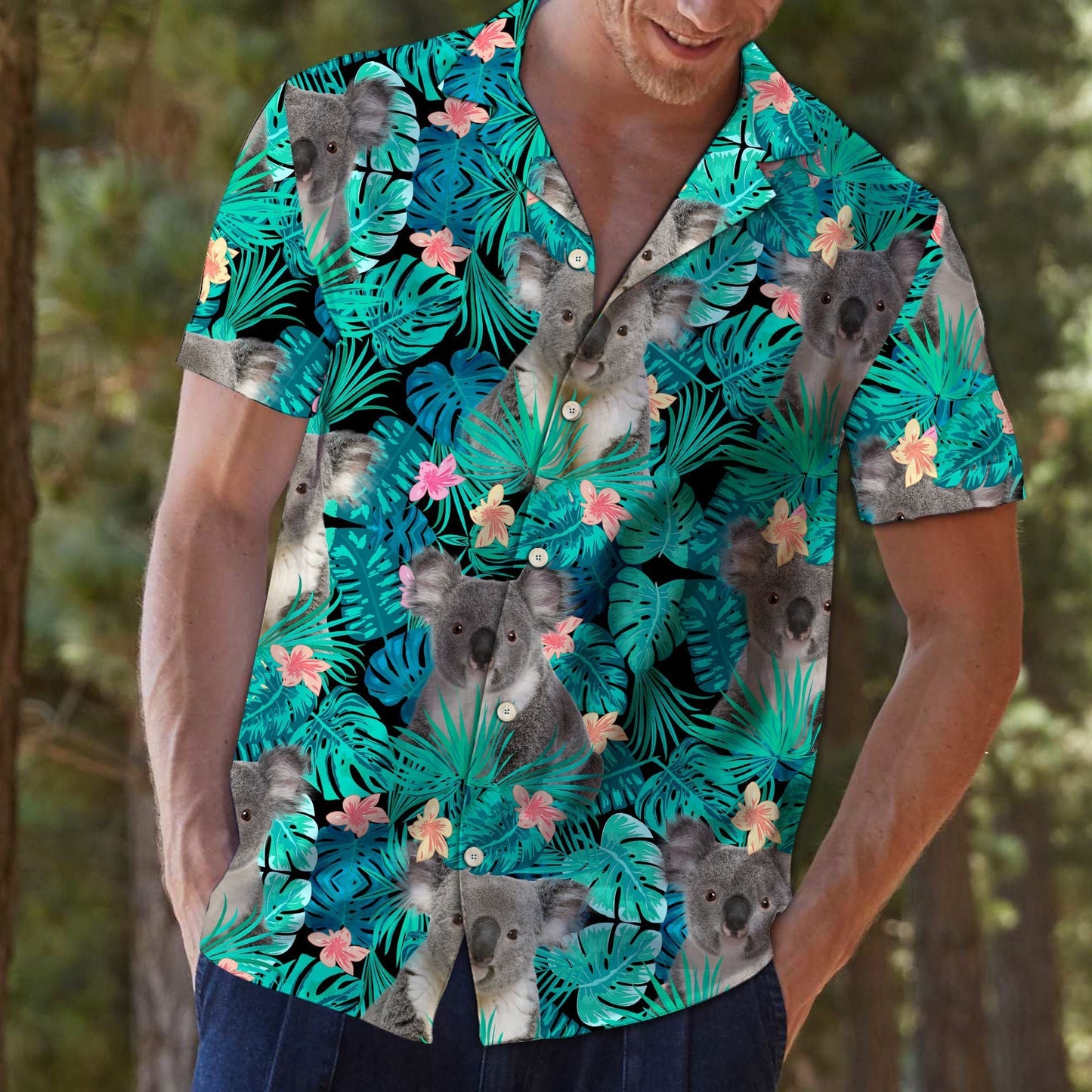 Koala Flower Tropical Jungle Design Hawaiian Shirt, Hawaiian For Gift