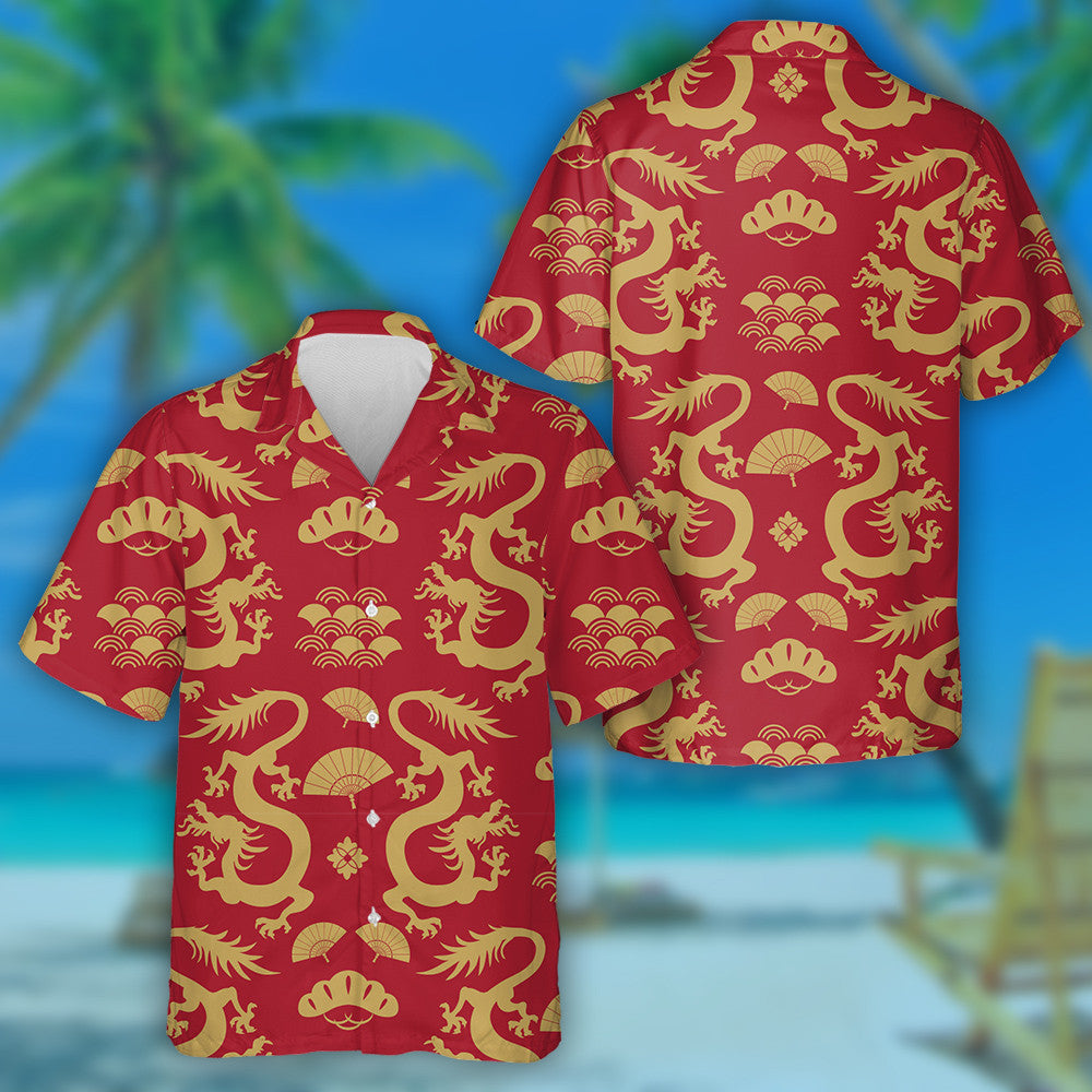 The Dragons And Symbol Bonsai Fan Sea Vawes Hawaiian Shirt, Hawaiian Shirt Gift, Christmas Gift