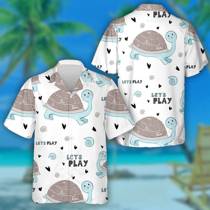 Cartoon Cute Turtle And Lettering Lets Play Hawaiian Shirt, Hawaiian Shirt Gift, Christmas Gift