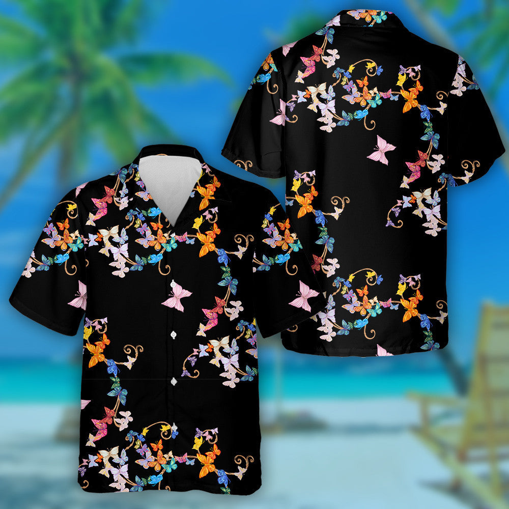 Hand Drawn Luxurious Butterflies On The Branches Hawaiian Shirt, Hawaiian Shirt Gift, Christmas Gift