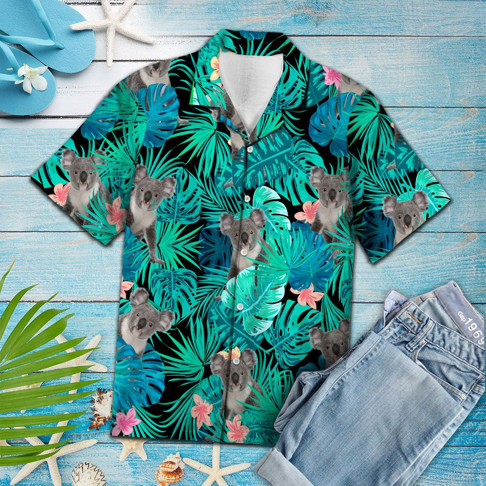 Koalas a chur i bhfolach i bPatrún Glas Jungle Trópaiceach Léine Haváís, Bronntanas Léine Haváíais, Bronntanas Nollag