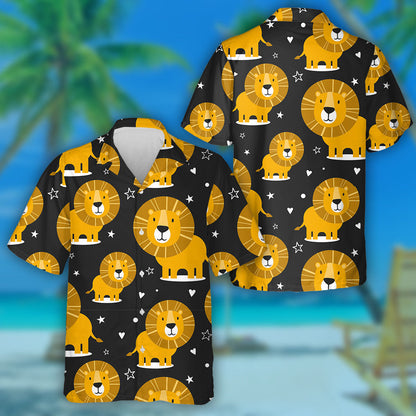 Lions Hearts And Stars On Black background Hawaiian Shirt, Hawaiian Shirt Gift, Christmas Gift