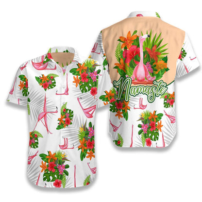 Tropical Workout Yoga Flamingo Namaste Pattern Hawaiian Shirt,Hawaiian Shirt Gift, Christmas Gift