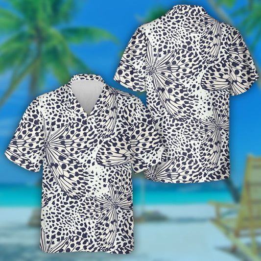 Butterfly On Leopard In Vintage Style Hawaiian Shirt, Hawaiian For Gift