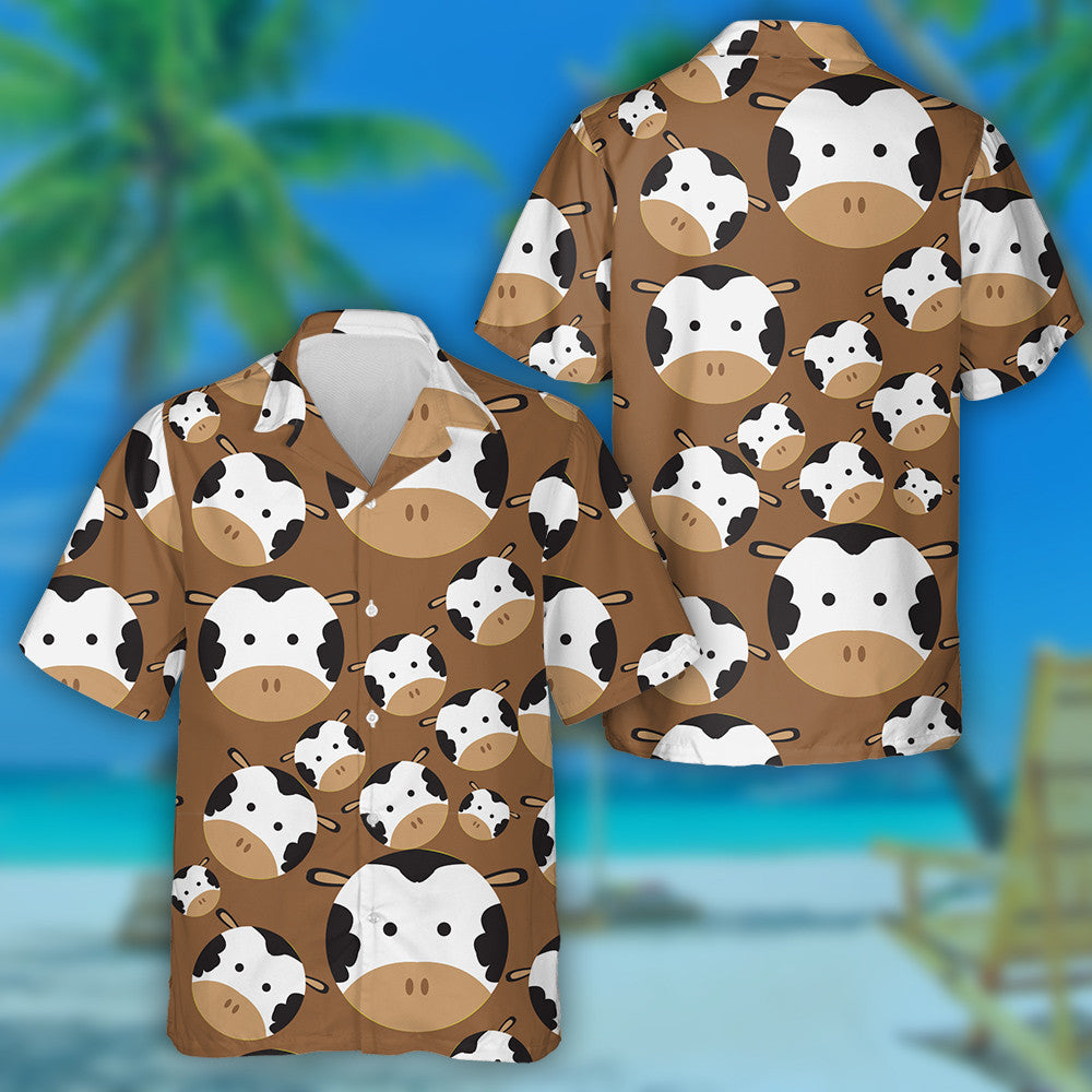 Tarraing Lámh Chartúin Aghaidh na mBó Ar Léine Donn Haváís, Bronntanas Léine Haváíais, Bronntanas Nollag