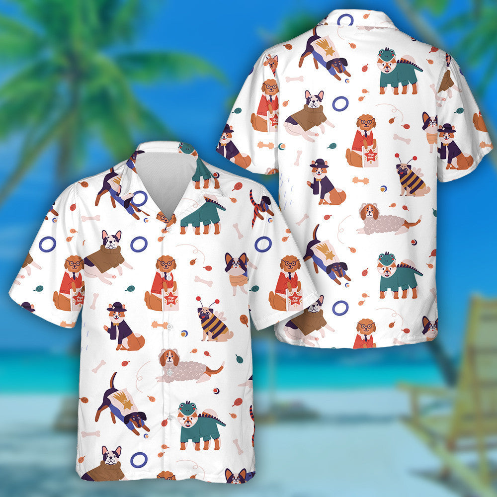 Colorful Joyful Dog Wearing Funny Costumes Hawaiian Shirt, Hawaiian Shirt Gift, Christmas Gift