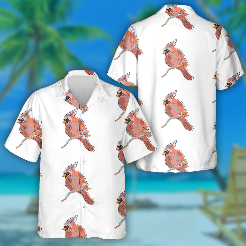 Funny Red Cardinal Bird On Light Background Hawaiian Shirt, Hawaiian Shirt Gift, Christmas Gift
