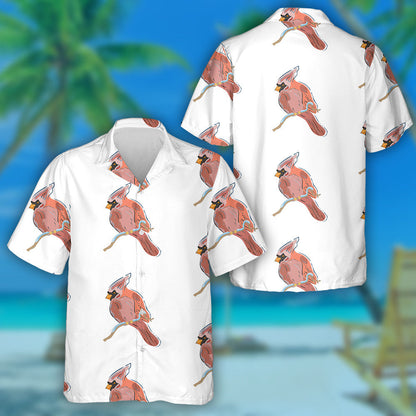 Funny Red Cardinal Bird On Light Background Hawaiian Shirt, Hawaiian Shirt Gift, Christmas Gift