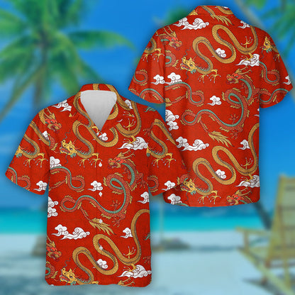 Cartoon Vintage Style Chinese Asian Dragons Hawaiian Shirt, Hawaiian Shirt Gift, Christmas Gift